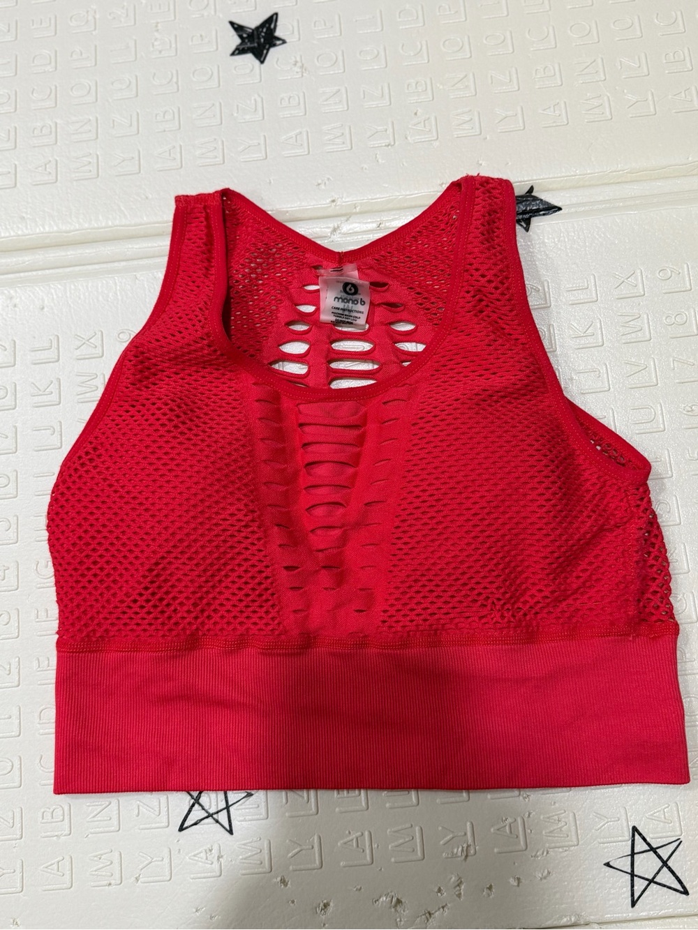 Mono B Bright Red Cutout Mesh Sports Bralette